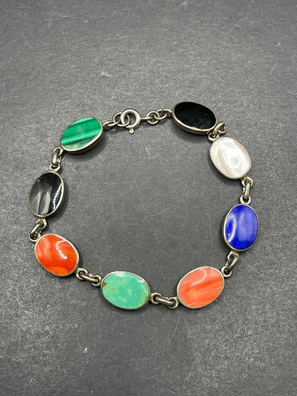 Boha 925 Sterling Silver Multi-Stone Oval Cabochon Link Bracelet 11.17g
